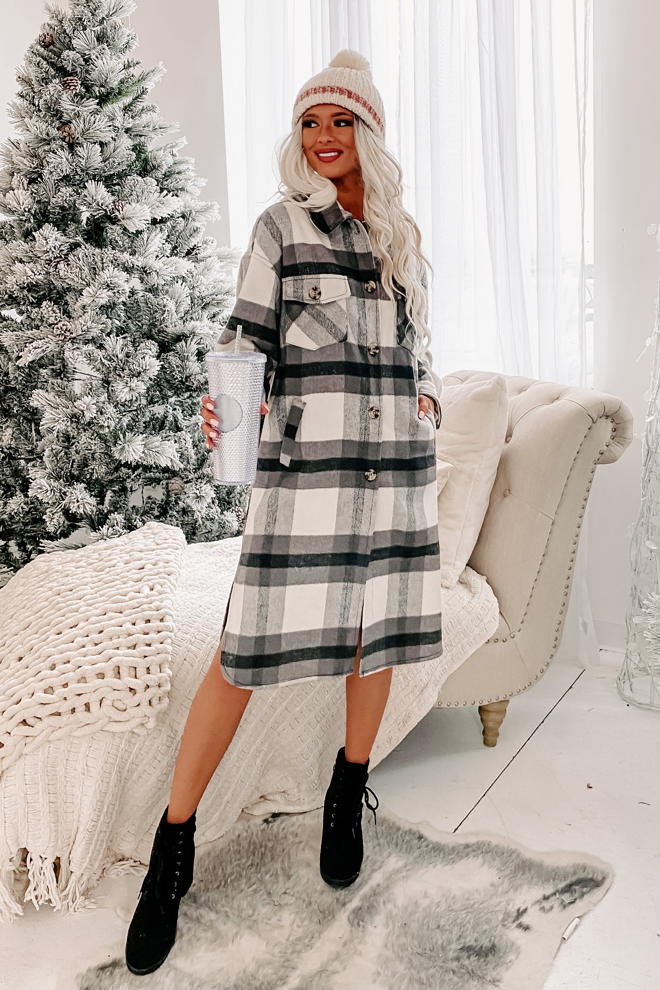 The Everything Plaid Long Plaid Shacket (Black) - NanaMacs
