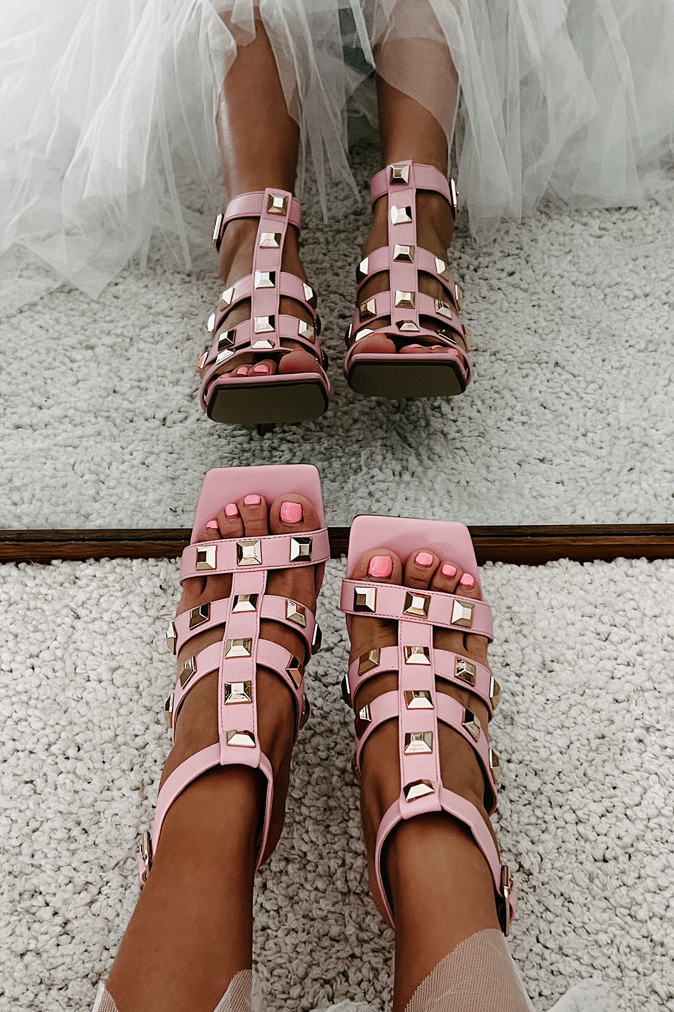 Studded heeled gladiator sandals sale