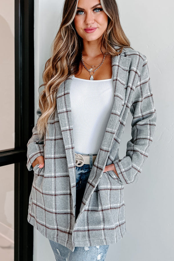 Fact Checker Plaid Open Front Coat (Heather Grey) - NanaMacs