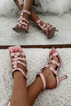 Fierce Contender Studded Gladiator Heels (Pink) - NanaMacs
