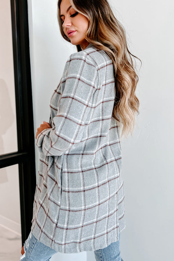 Fact Checker Plaid Open Front Coat (Heather Grey) - NanaMacs