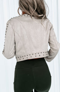 City Living Studded Faux Suede Jacket (Cream) - NanaMacs