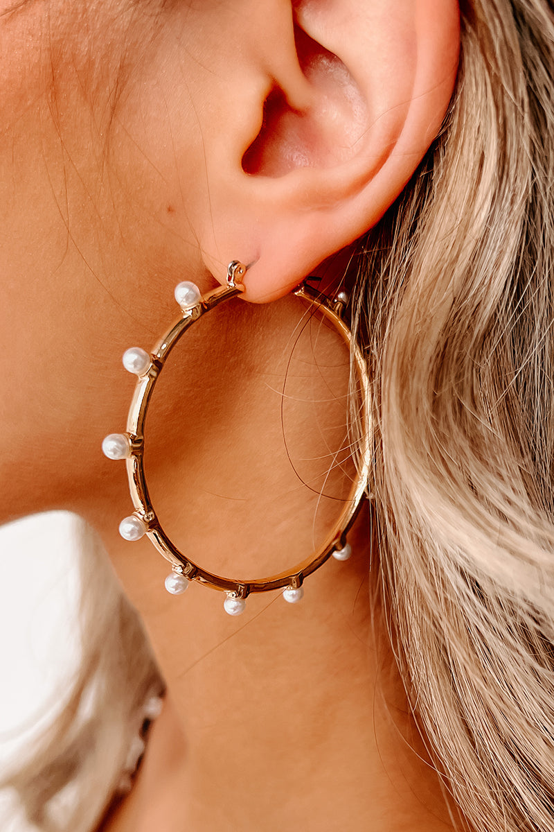 Elegant Attraction Pearl Hoop Earrings (Gold) - NanaMacs