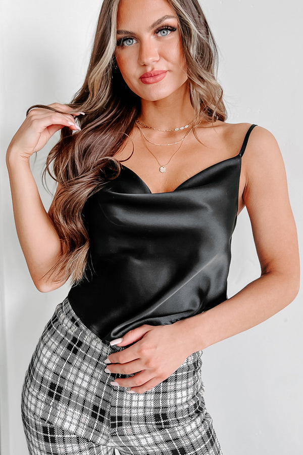 Guard Your Heart Satin Cowl Neck Crop Tank (Black) - NanaMacs