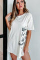 "Here For The Haunting" Oversized Graphic T-Shirt Dress (Vanilla) - Print On Demand - NanaMacs