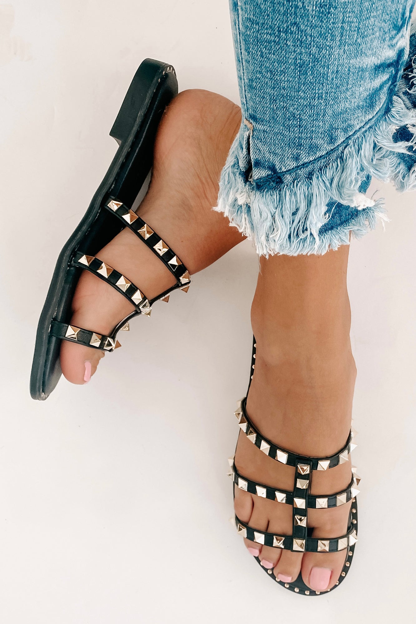 IMPERFECT No Promises Studded Sandals (Black) - NanaMacs