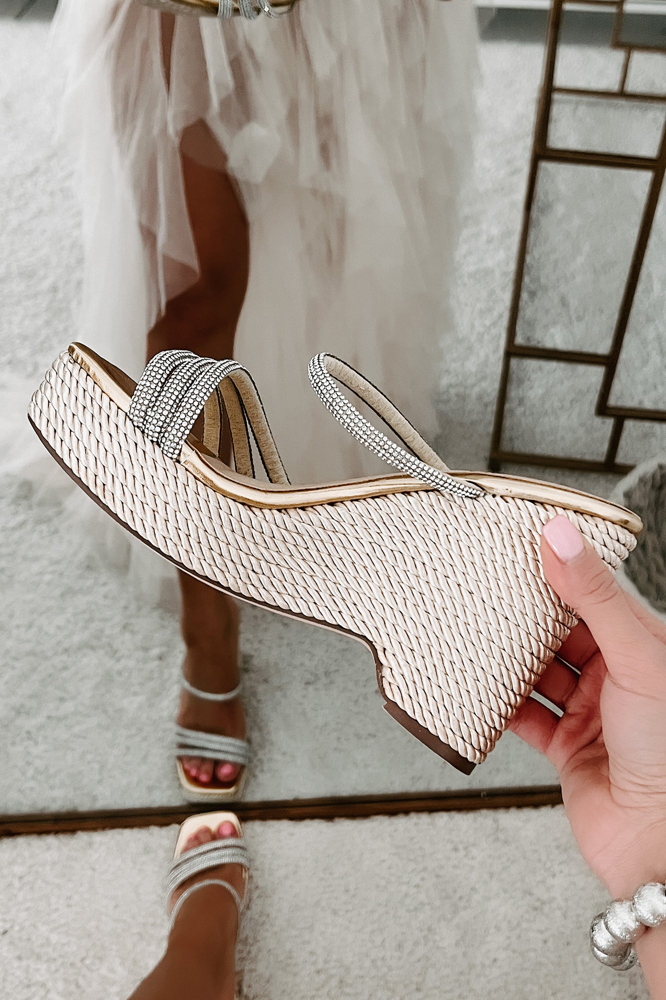Gold Metallic Ankle Strap Summer Sandals Open Toe Clear Wedge Heels|FSJshoes