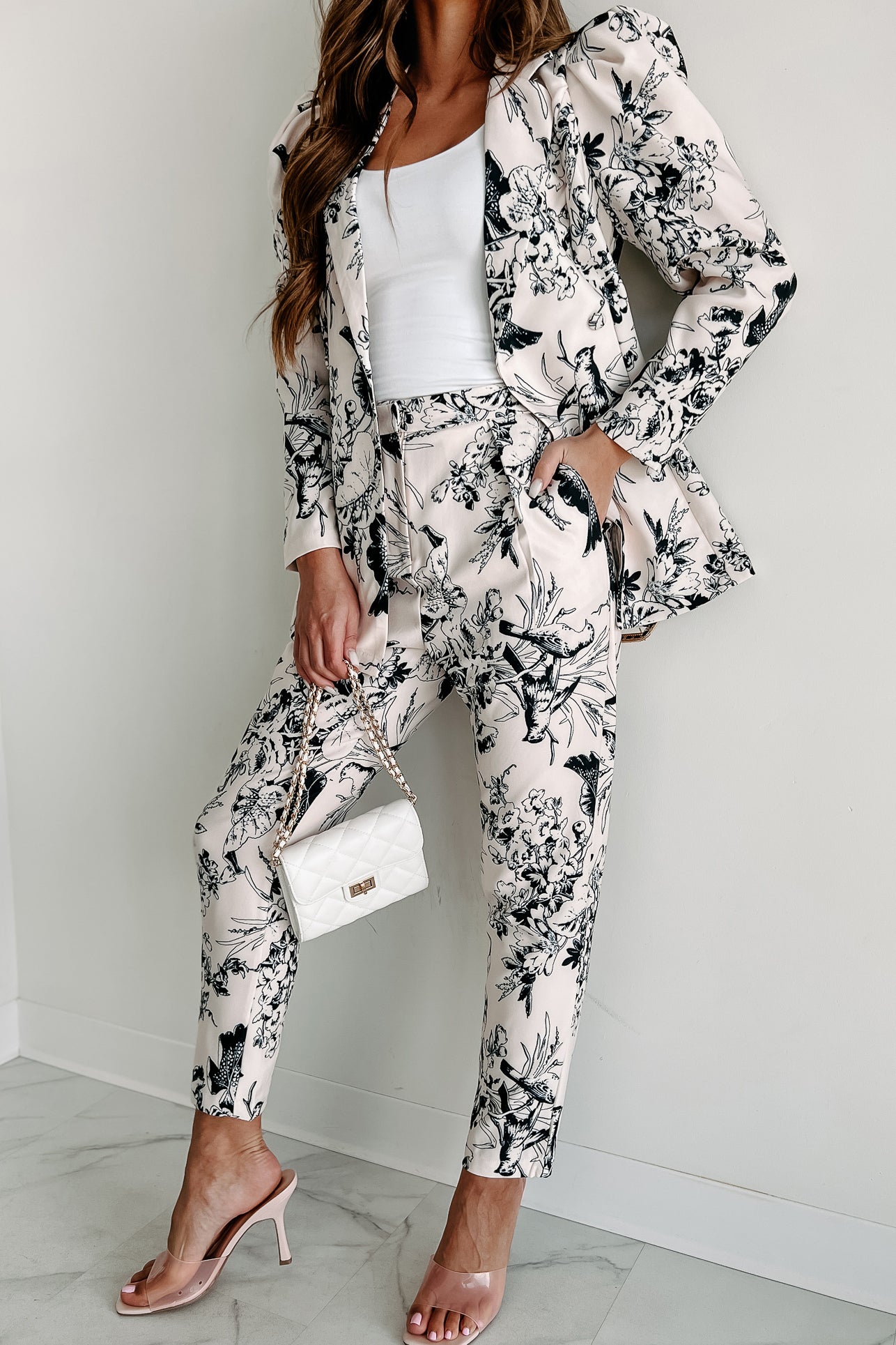 With Intent Abstract Two Piece Pant Set (Cream/Black) - NanaMacs