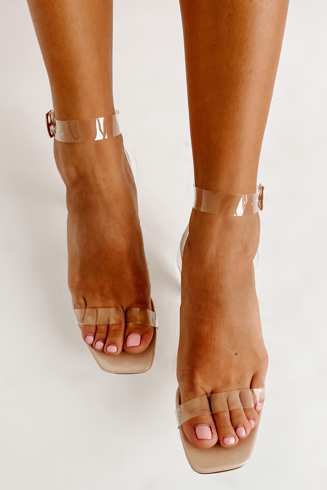 Till Next Time Clear Square Toe Heels (Nude Patent) - NanaMacs