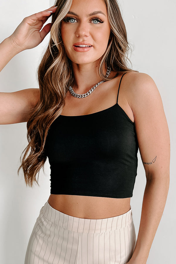 Young & Bold Double-Layered Cropped Spaghetti Tank (Black) - NanaMacs