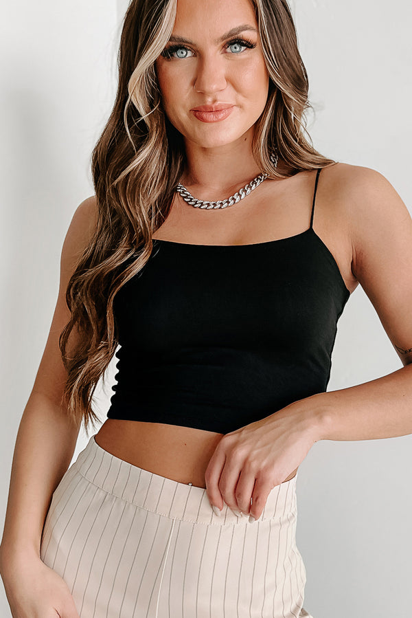 Young & Bold Double-Layered Cropped Spaghetti Tank (Black) - NanaMacs