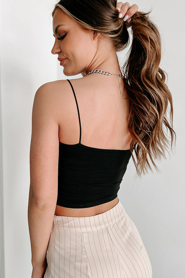 Young & Bold Double-Layered Cropped Spaghetti Tank (Black) - NanaMacs