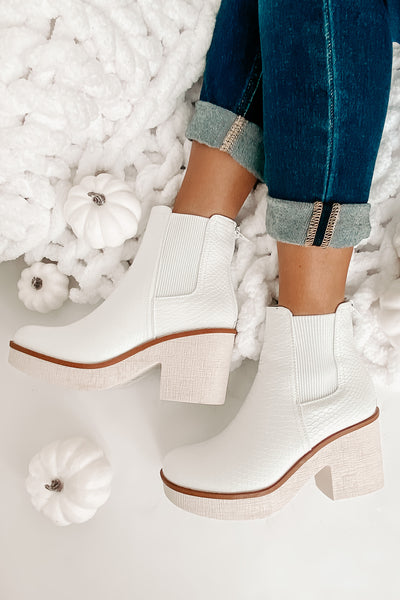 Flashback Favorites Textured Faux Leather Platform Booties (White) - NanaMacs