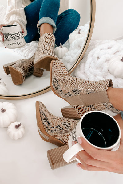 IMPERFECT Cashin' Out Square Toed Textured Booties (Taupe) - NanaMacs