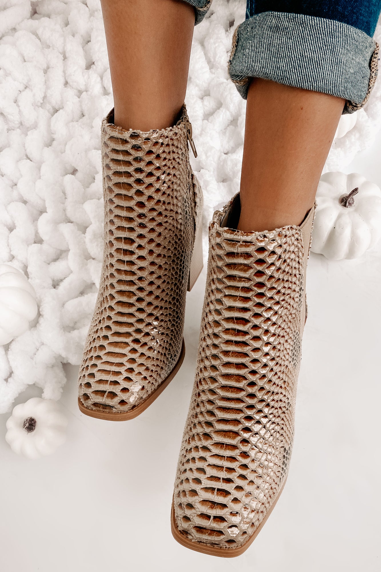IMPERFECT Cashin' Out Square Toed Textured Booties (Taupe) - NanaMacs