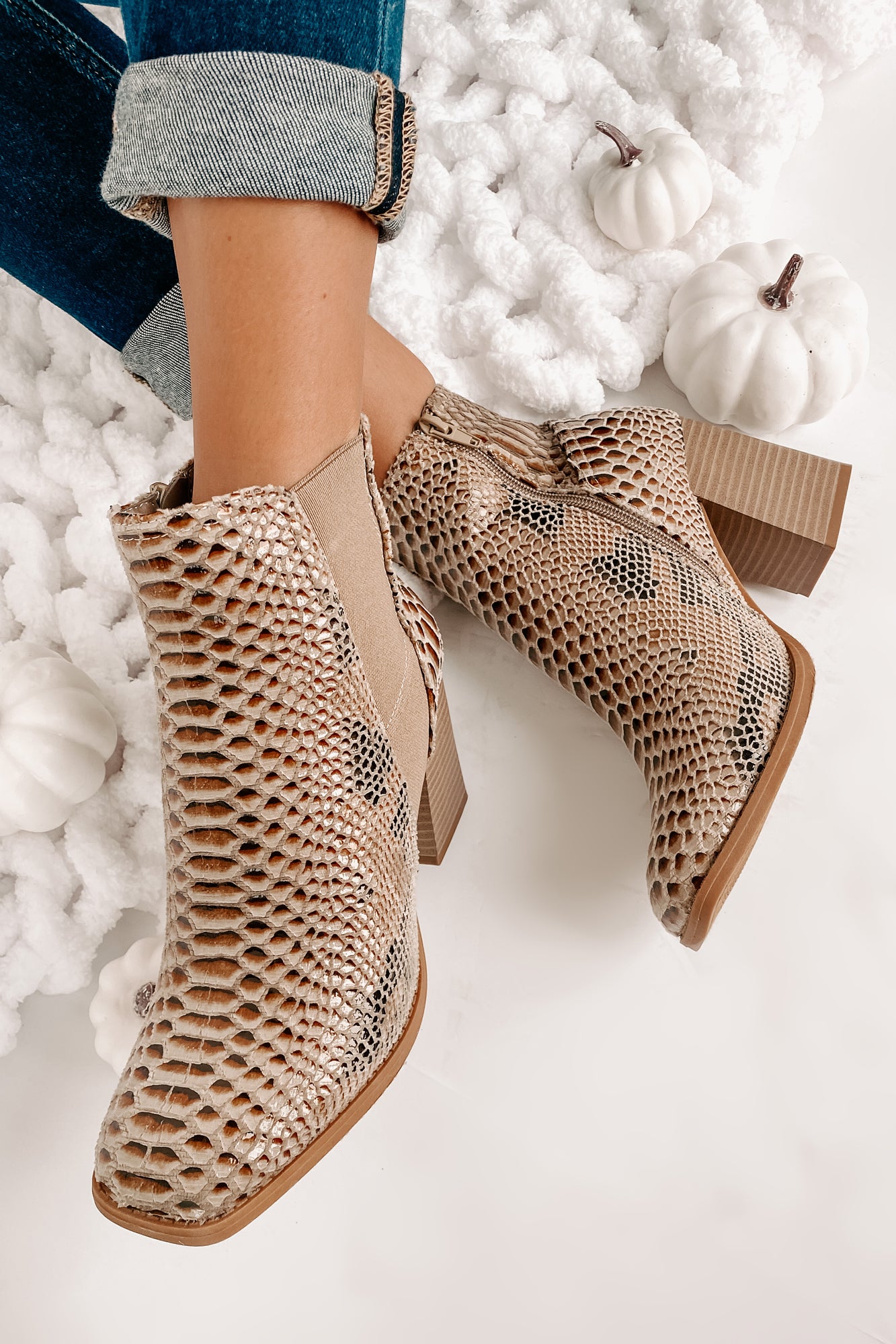 IMPERFECT Cashin' Out Square Toed Textured Booties (Taupe) - NanaMacs