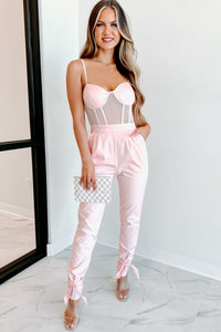 New Attraction Padded Mesh Tie-Ankle Jumpsuit (Blush) - NanaMacs