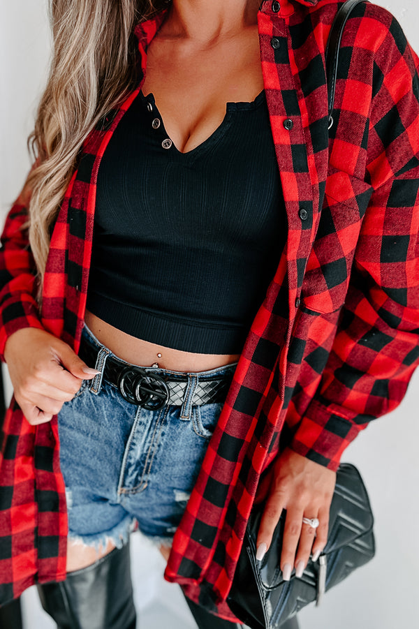 Waiting Close By Plaid Long Sleeve Top (Red) - NanaMacs