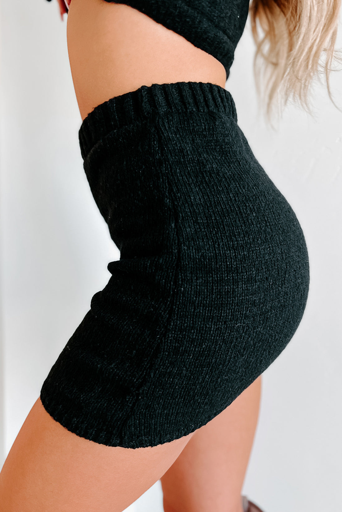 Change In The Weather Sweater Knit Crop Top & Skirt Set (Black) - NanaMacs