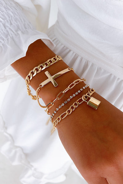 Faithfully Yours 5-Piece Bracelet Set (Gold) - NanaMacs