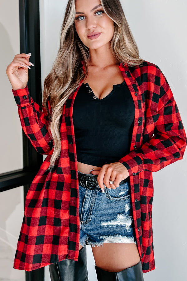 Waiting Close By Plaid Long Sleeve Top (Red) - NanaMacs