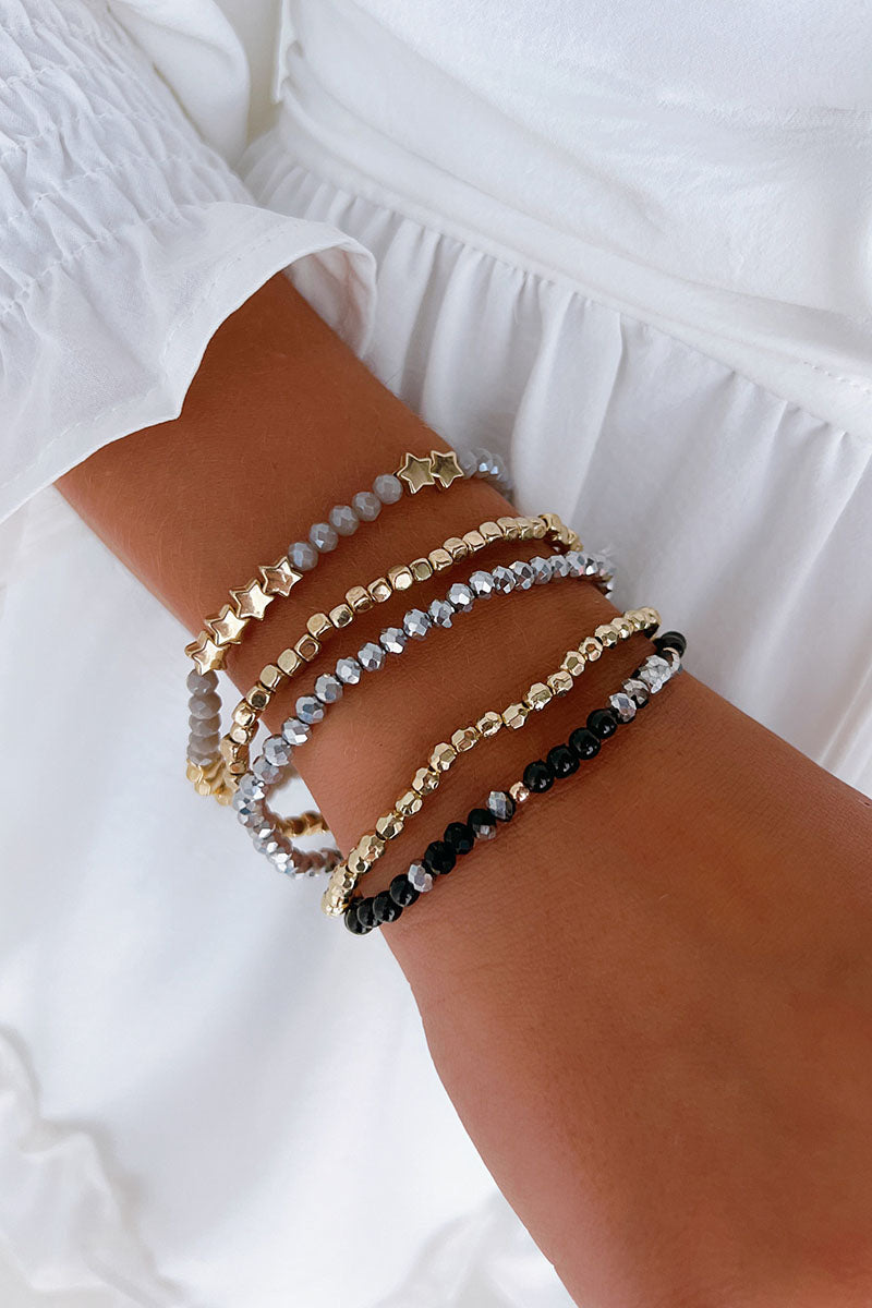 Moonlight Madness Beaded Bracelet Set (Grey/Gold/Black) - NanaMacs