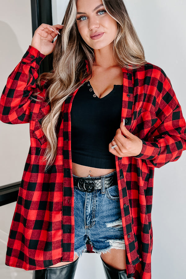 Waiting Close By Plaid Long Sleeve Top (Red) - NanaMacs