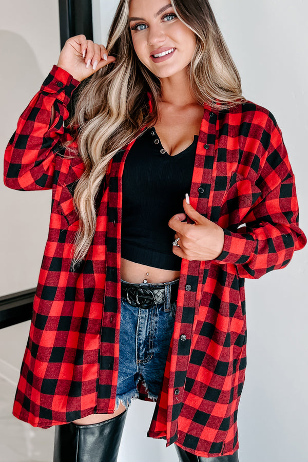 Waiting Close By Plaid Long Sleeve Top (Red) - NanaMacs