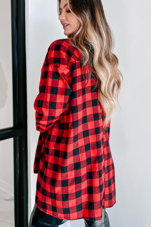 Waiting Close By Plaid Long Sleeve Top (Red) - NanaMacs