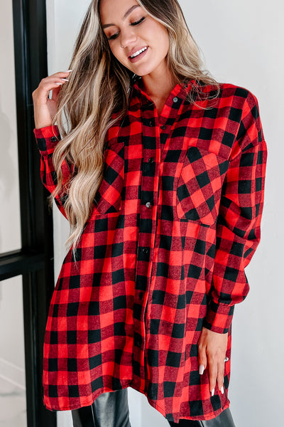 Waiting Close By Plaid Long Sleeve Top (Red) - NanaMacs