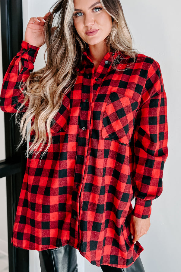 Waiting Close By Plaid Long Sleeve Top (Red) - NanaMacs