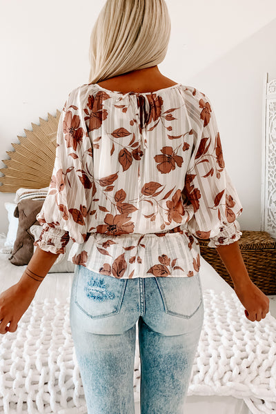 Modern Sophistication Floral Blouse (Cream Brown) - NanaMacs