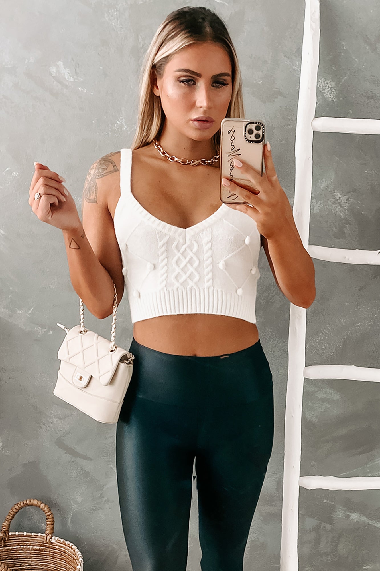 Finding Inspiration Sweater Knit Crop Tank Top (Ivory) - NanaMacs