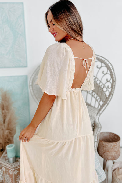 Appreciate Your Day Flutter Sleeve Tiered Maxi Dress (Cream) - NanaMacs