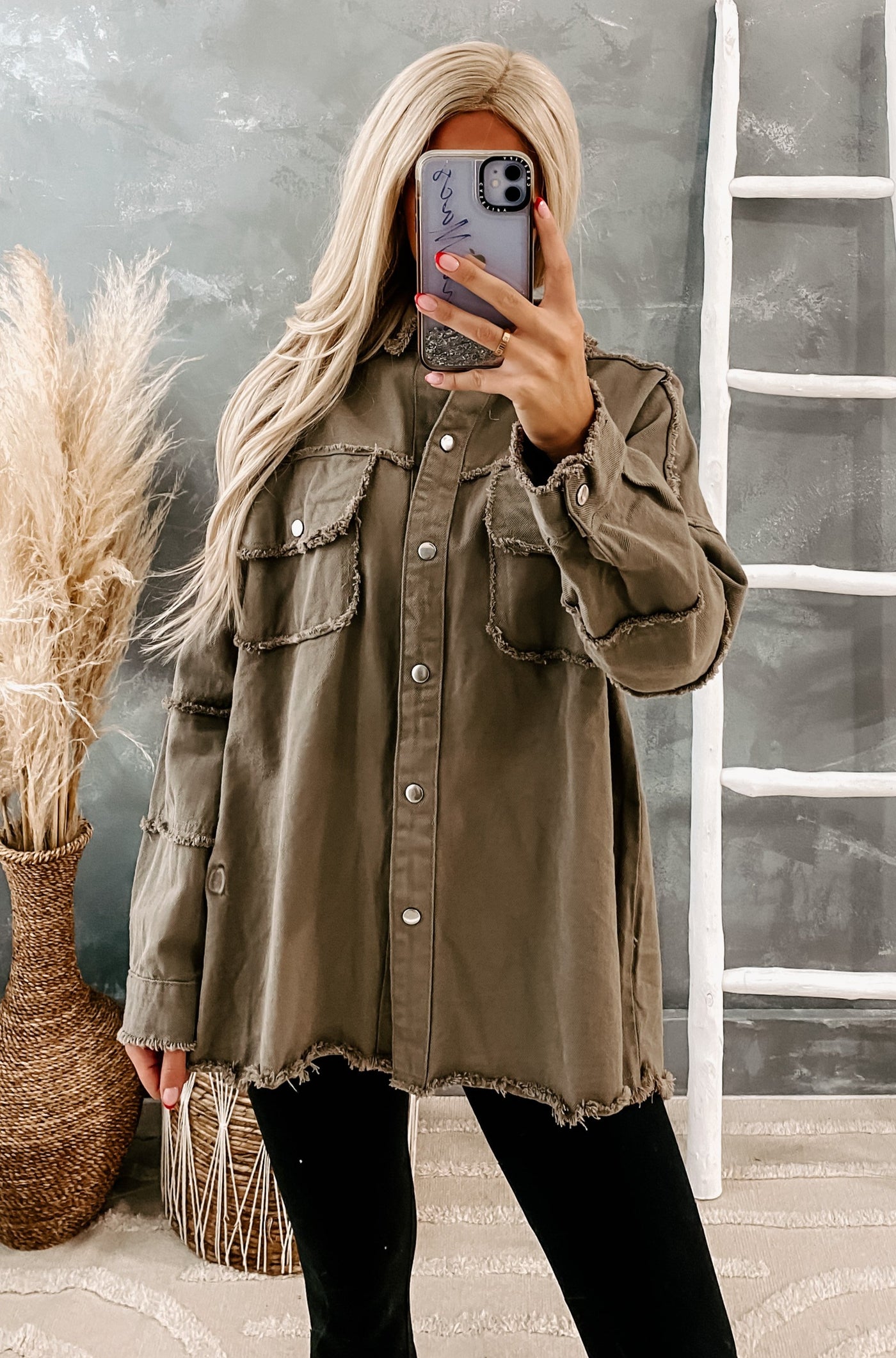 Perfectly Wicked Oversized Skull Patch Jacket (Olive) - NanaMacs