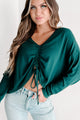 Doorbuster- Dying To Know Long Sleeve Ruched Top (Alpine Green) - NanaMacs