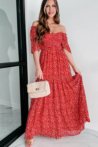 Always Sweet Floral Smocked Maxi Dress (Red) - NanaMacs