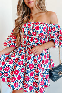 Charming & Disarming Bubble Sleeve Mini Dress (Hot Pink Floral) - NanaMacs