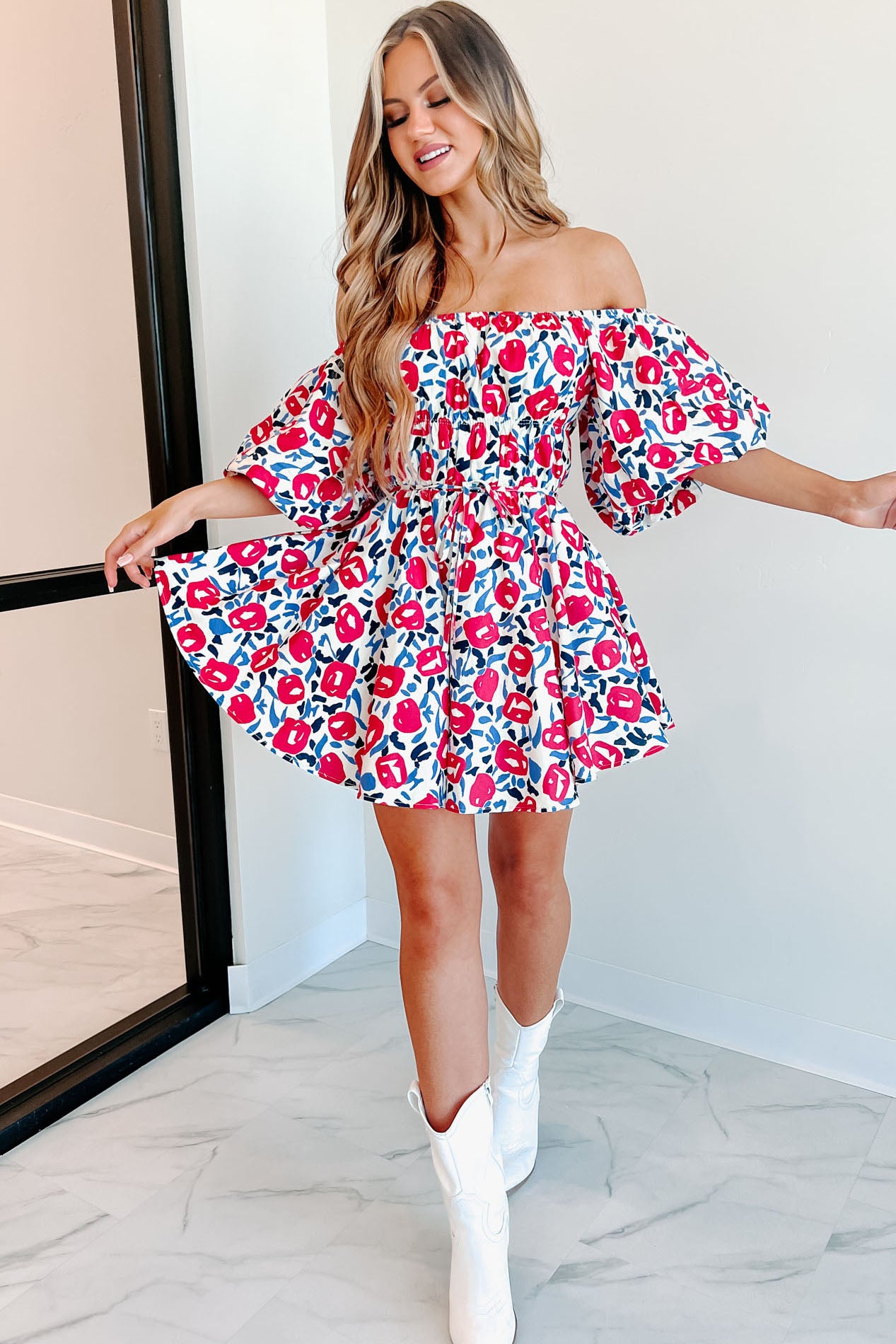 Charming & Disarming Bubble Sleeve Mini Dress (Hot Pink Floral) - NanaMacs