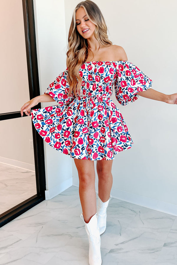 Charming & Disarming Bubble Sleeve Mini Dress (Hot Pink Floral) - NanaMacs