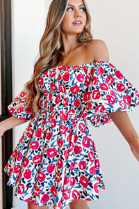 Charming & Disarming Bubble Sleeve Mini Dress (Hot Pink Floral) - NanaMacs