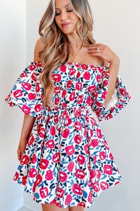 Charming & Disarming Bubble Sleeve Mini Dress (Hot Pink Floral) - NanaMacs
