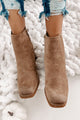 IMPERFECT Miss Popular Square Toed Faux Suede Booties (Taupe) - NanaMacs