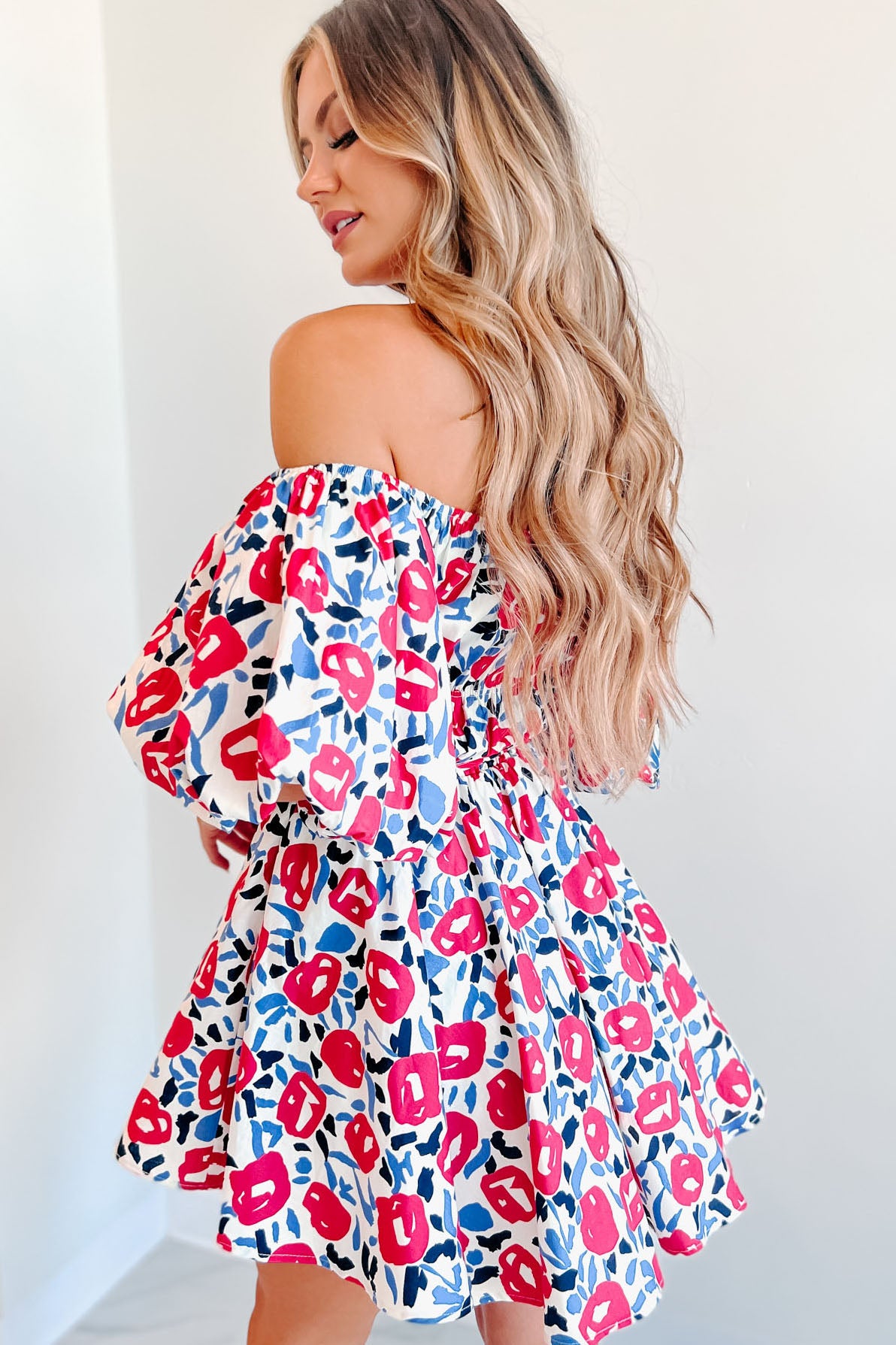 Charming & Disarming Bubble Sleeve Mini Dress (Hot Pink Floral) - NanaMacs