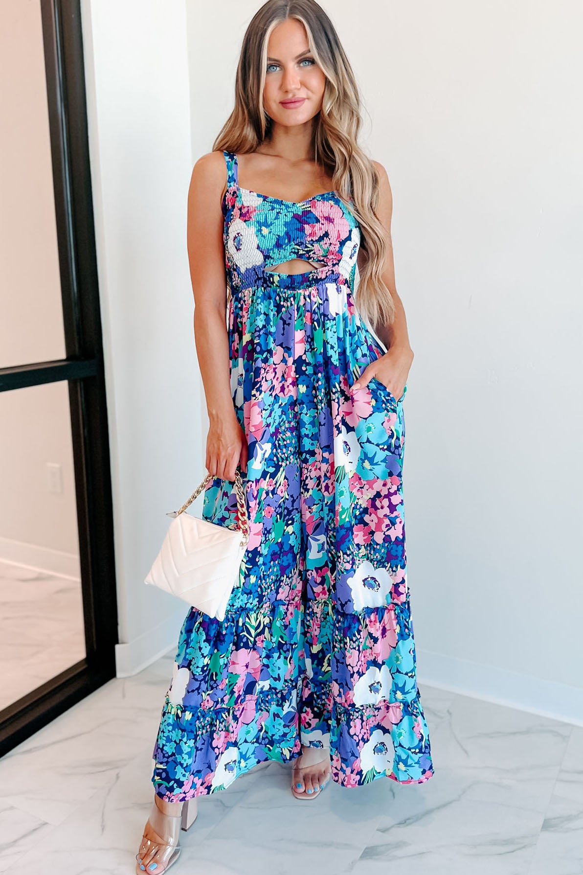 Light Up A Room Floral Wide Leg Jumpsuit (Navy Multi) - NanaMacs