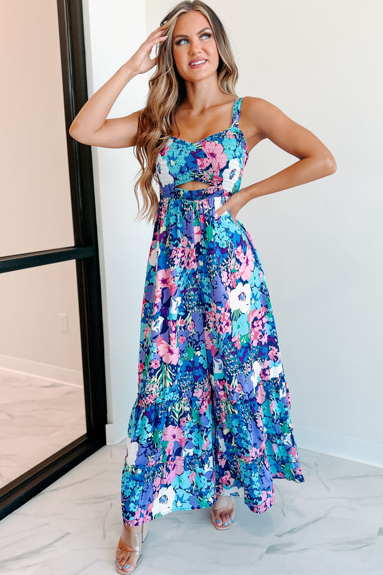 Light Up A Room Floral Wide Leg Jumpsuit (Navy Multi) - NanaMacs