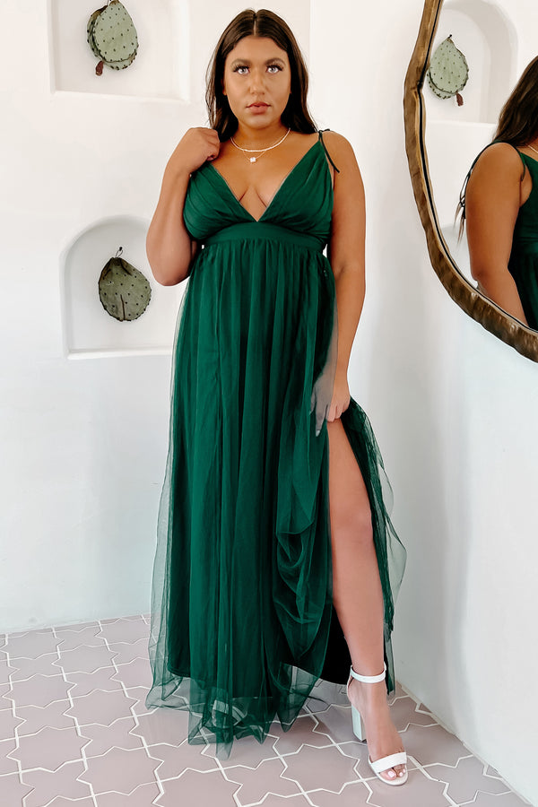 Beguiling Beauty Tulle Maxi Dress (Emerald) - NanaMacs