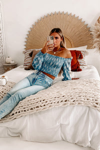 No Complications Smocked Off The Shoulder Top (Blue) - NanaMacs