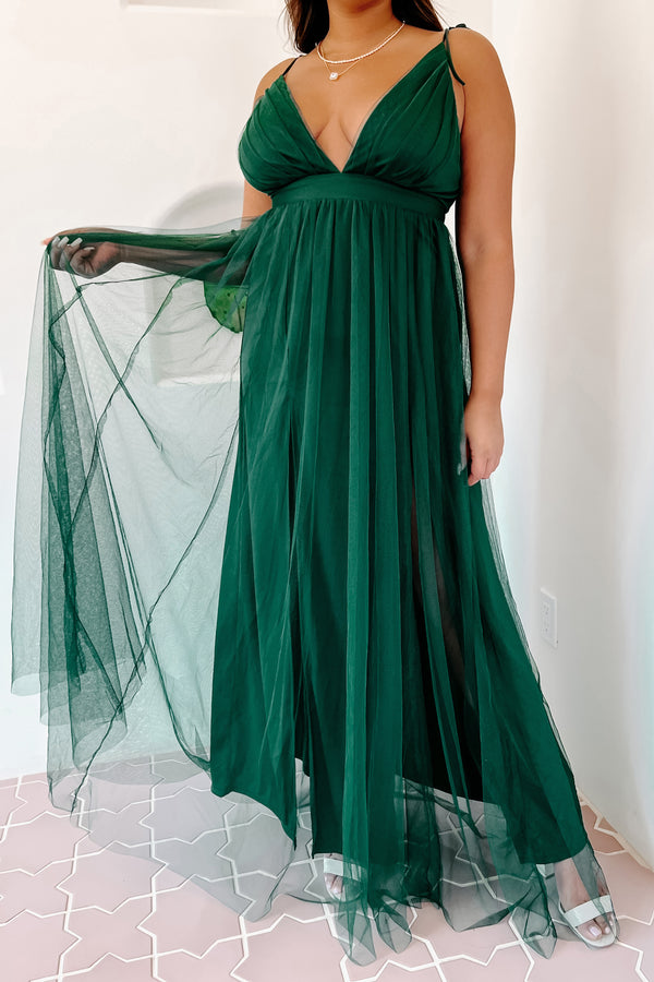 Beguiling Beauty Tulle Maxi Dress (Emerald) - NanaMacs