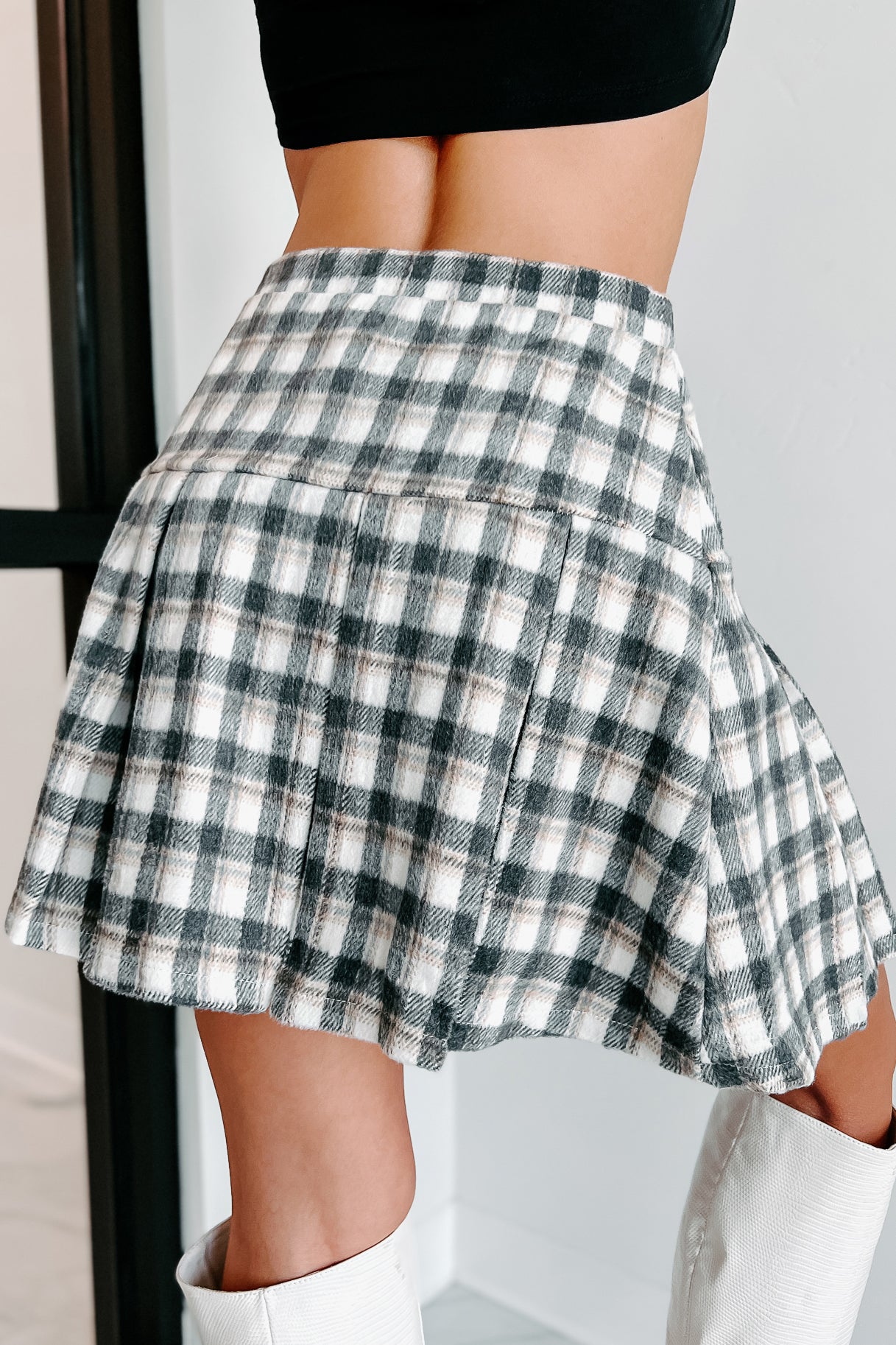 Never A Miss Pleated Plaid Mini Skirt (Cream/Black) · NanaMacs